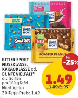 PENNY Ritter sport nussklasse, kakaoklasse od. bunte vielfalt Angebot