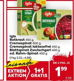 Billa Iglo Rotkraut, Cremespinat, Cremespinat laktosefrei, Blattspinat Zwutschgerl Od. Rahm-Spinat Angebot