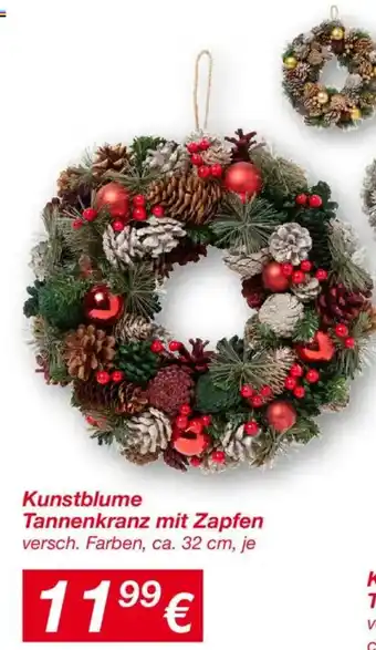 KiK Kunstblume Tannenkranz mit Zapfen Angebot