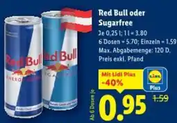 Lidl Red bull oder sugarfree Angebot