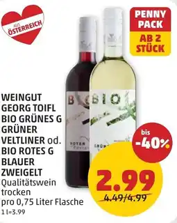 PENNY Weingut georg toifl bio grünes g bio rotes g blauer zweigelt Angebot