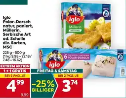 Billa Iglo Polar Dorsch natur, paniert, Müllerin, Serbische Art od. Scholle Angebot