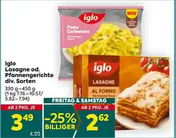 Billa Iglo Lasagne od. Pfannengerichte Angebot