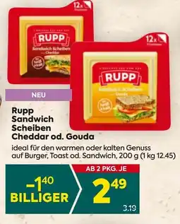 Billa Rupp Sandwich Scheiben Cheddar od. Gouda Angebot