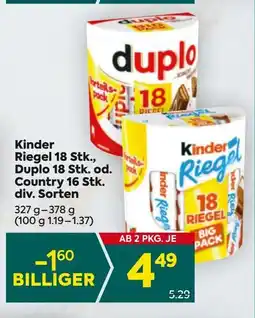 Billa Kinder Riegel, Duplo od. Country Angebot