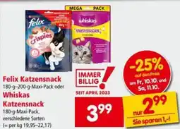 Interspar Felix Katzensnack oder Whiskas Katzensnack Angebot