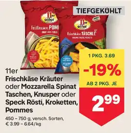 MPreis Frischkäse Kräuter oder Mozzarella Spinat Taschen, Knusper oder Speck Rösti, Kroketten, Pommes Angebot
