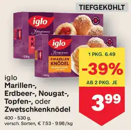 MPreis Iglo marillen erdbeer nougat topfen oder zwetschkenknödel Angebot