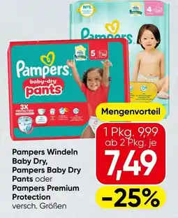 Spar Pampers windeln baby dry, pampers baby dry pants oder pampers premium protection Angebot