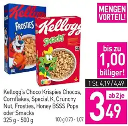 Sutterlüty Kellogg's Choco Krispies Chocos, Cornflakes, Special K, Crunchy Nut, Frosties, Honey BSSS Pops oder Smacks Angebot
