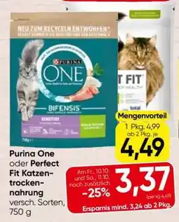 Spar Purina One oder Perfect Fit Katzentrocken-nahrung Angebot
