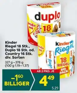 Billa Kinder Riegel 18 Stk., Duplo 18 Stk. od. Country 16 Stk. div. Sorten Angebot