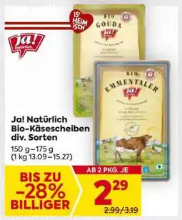 Billa Ja! Natürlich Bio-Käsescheiben div. Sorten Angebot