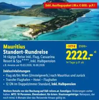 Lidl Reisen Mauritius Standort-Rundreise Angebot