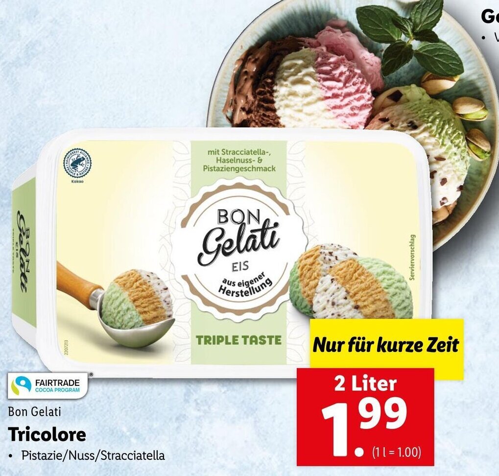 Bon Gelati Tricolore 2 Liter Angebot bei Lidl Bon Gelati Tricolore 2 Liter Angebot bei Lidl