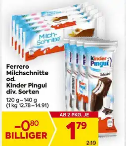 Billa Ferrero milchschnitte od. kinder pingui Angebot