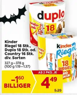 Billa Kinder Riegel, Duplo od. Country Angebot