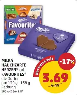 PENNY Milka hauchzarte herzen od. favourites Angebot