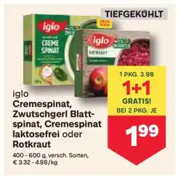 MPreis iglo Cremespinat, Zwutschgerl Blattspinat, Cremespinat laktosefrei oder Rotkraut Angebot
