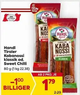Billa Handl Tiroler Kabanossi klassik od. Sweet Chilli Angebot