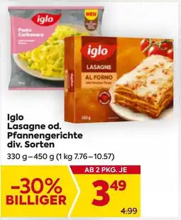 Billa Iglo Lasagne od. Pfannengerichte Angebot