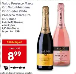 Interspar Valdo Prosecco Marca Oro Valdobbiadene DOCG oder Valdo Prosecco Marca Oro DOC Rosé Angebot