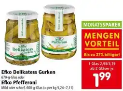 Interspar Efko Delikatess Gurken oder Efko Pfefferoni Angebot