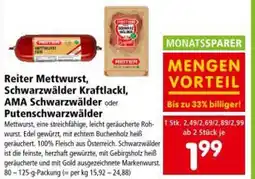 Interspar Reiter Mettwurst, Schwarzwälder Kraftlackl, AMA Schwarzwälder oder Putenschwarzwälder Angebot
