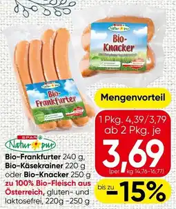 Spar bio-frankfurter, bio-käsekrainer oder bio-knacker Angebot
