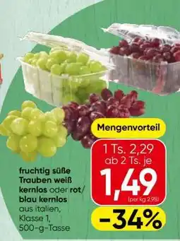 Spar Trauben weiß kernlos oder rot/blau kernlos Angebot