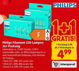 Interspar Philips Filament LED-Lampen 3er-Packung Angebot