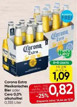 Spar Corona Extra Mexikanisches Bier oder Cero 0,0% alkoholfrei Angebot