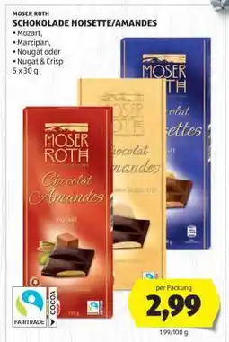 Hofer MOSER ROTH SCHOKOLADE NOISETTE/AMANDES Angebot