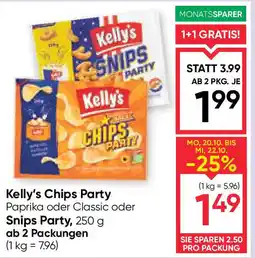 Maximarkt Kelly's chips party paprika oder classic oder snips party Angebot