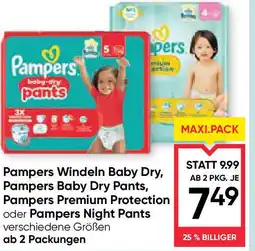 Maximarkt Pampers windeln baby dry, pampers baby dry pants, pampers premium protection oder pampers night pants Angebot