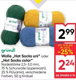 Maximarkt gründl Wolle,,Hot Socks uni" oder ,,Hot Socks color Angebot
