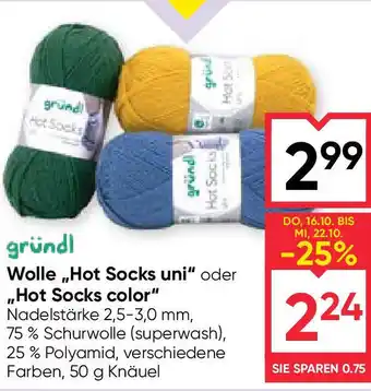 Maximarkt gründl Wolle,,Hot Socks uni" oder ,,Hot Socks color Angebot