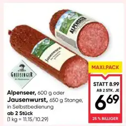 Maximarkt Alpenseer, 600 g oder Jausenwurst, 650 g Stange Angebot