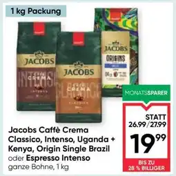 Maximarkt Jacobs Caffè Crema Classico, Intenso, Uganda + Kenya, Origin Single Brazil oder Espresso Intenso Angebot
