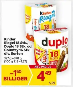 Billa Kinder Riegel 18 Stk., Duplo 18 Stk. od. Country 16 Stk. div. Sorten Angebot