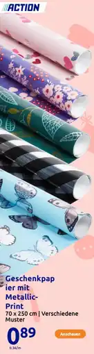 Action Geschenkpap ier mit Metallic- Print Angebot