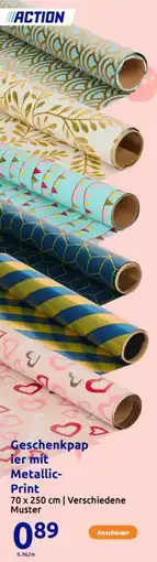 Action Geschenkpap ier mit Metallic- Print Angebot