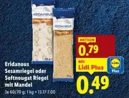 Lidl Eridanous Sesamriegel oder Softnougat Riegel mit Mandel Angebot