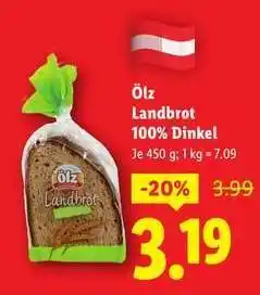 Lidl Ölz Landbrot 100% Dinkel Angebot
