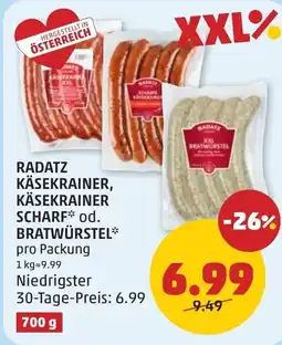 PENNY Radatz käsekrainer, käsekrainer scharf od. bratwürstel Angebot
