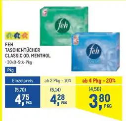 Metro FEH TASCHENTÜCHER CLASSIC OD. MENTHOL Angebot