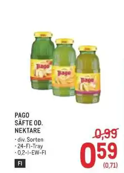 Metro PAGO SÄFTE OD. NEKTARE Angebot