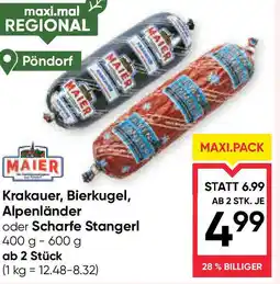 Maximarkt Krakauer, Bierkugel, Alpenländer oder Scharfe Stangerl Angebot