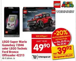 Interspar LEGO Super Mario Gameboy 72046 oder LEGO Technic Ford Bronco Offroader 42213 Angebot
