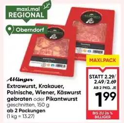 Maximarkt Ablinger Extrawurst, Krakauer, Polnische, Wiener, Käsewurst gebraten oder Pikantwurst Angebot
